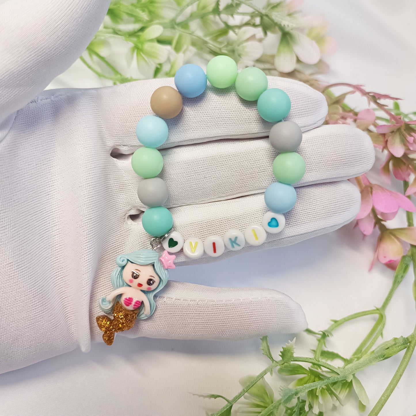 Mermaid name bracelet for child with charm, name personalized bracelets, gift gor girls, birthday present, gift keepsake, gift for daughter - My Store
