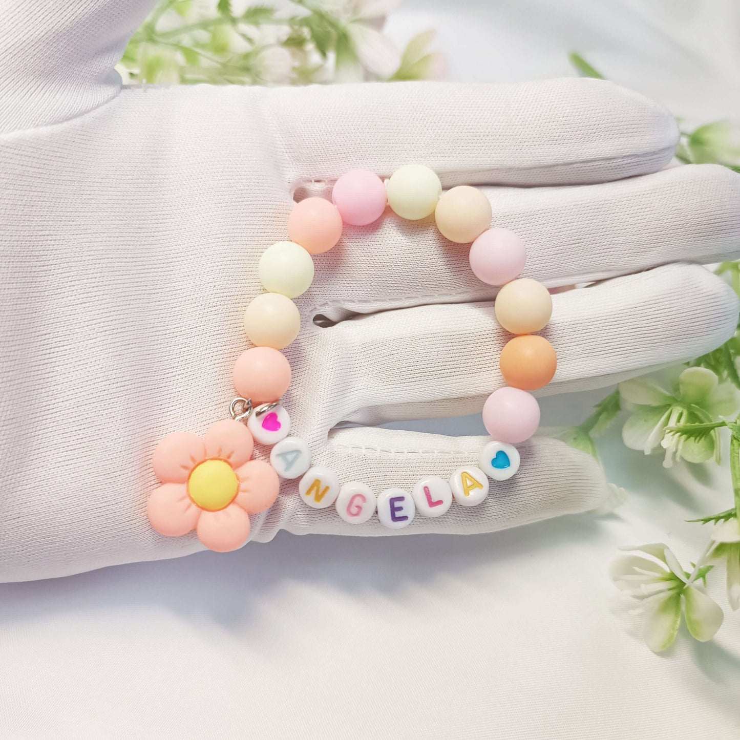 Childs name bracelet with flower charm, personalized gift gor girls, birthday present, gift keepsake, gift for daughter, children's jewelry - My Store