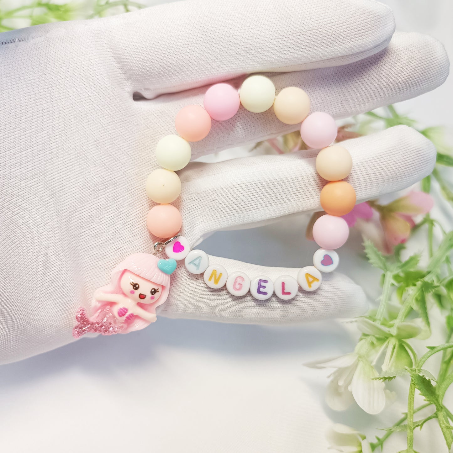 Mermaid name bracelet for child with charm, name personalized bracelets, gift gor girls, birthday present, gift keepsake, gift for daughter - My Store
