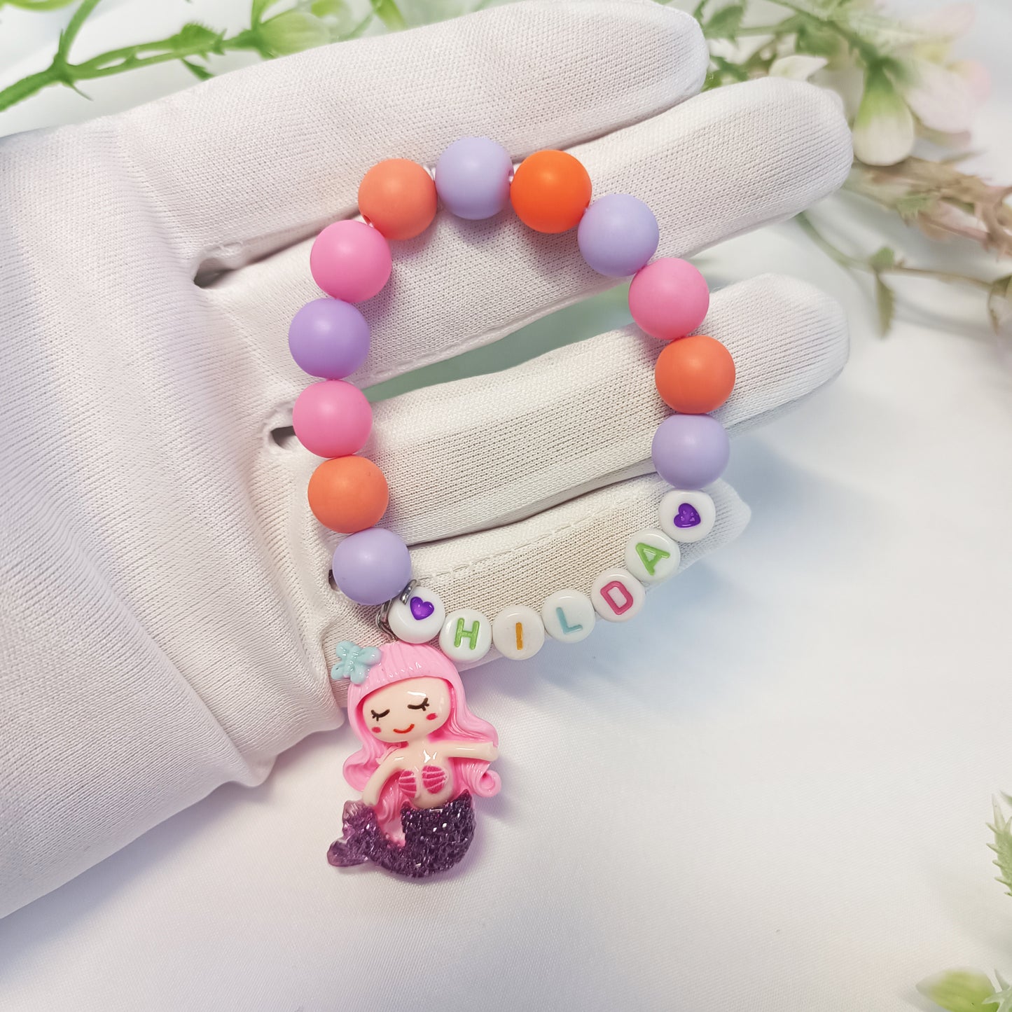 Mermaid name bracelet for child with charm, name personalized bracelets, gift gor girls, birthday present, gift keepsake, gift for daughter - My Store