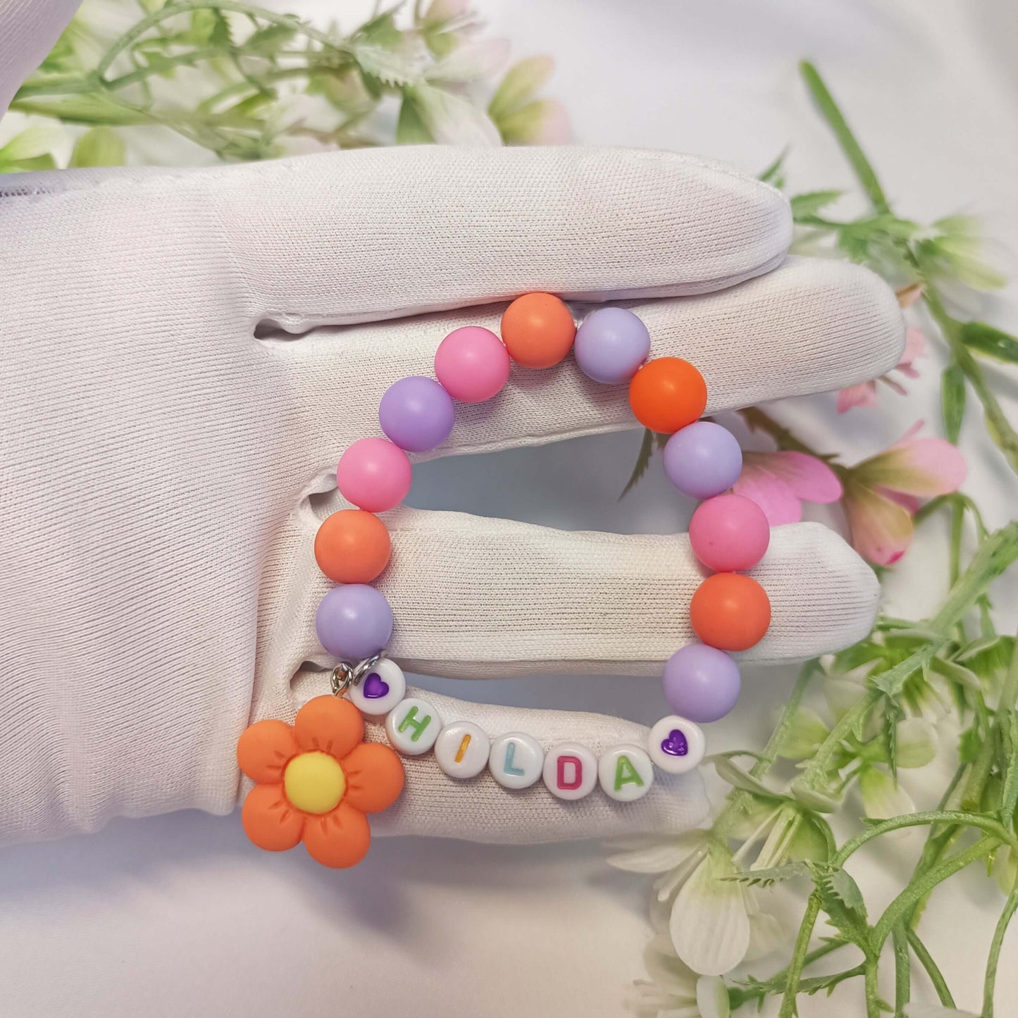 Childs name bracelet with flower charm, personalized gift gor girls, birthday present, gift keepsake, gift for daughter, children's jewelry - My Store