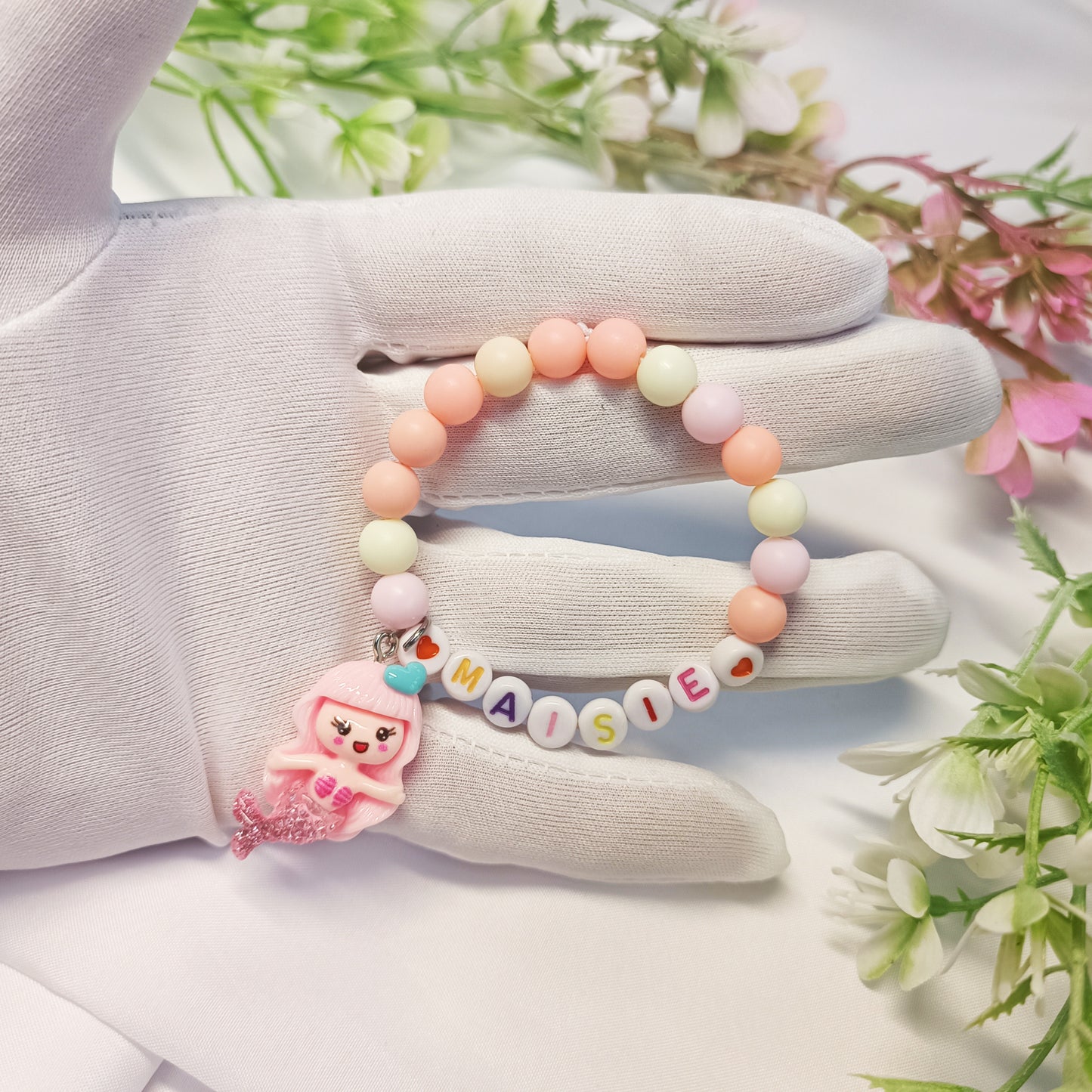 Mermaid name bracelet for child with charm, name personalized bracelets, gift gor girls, birthday present, gift keepsake, gift for daughter - My Store