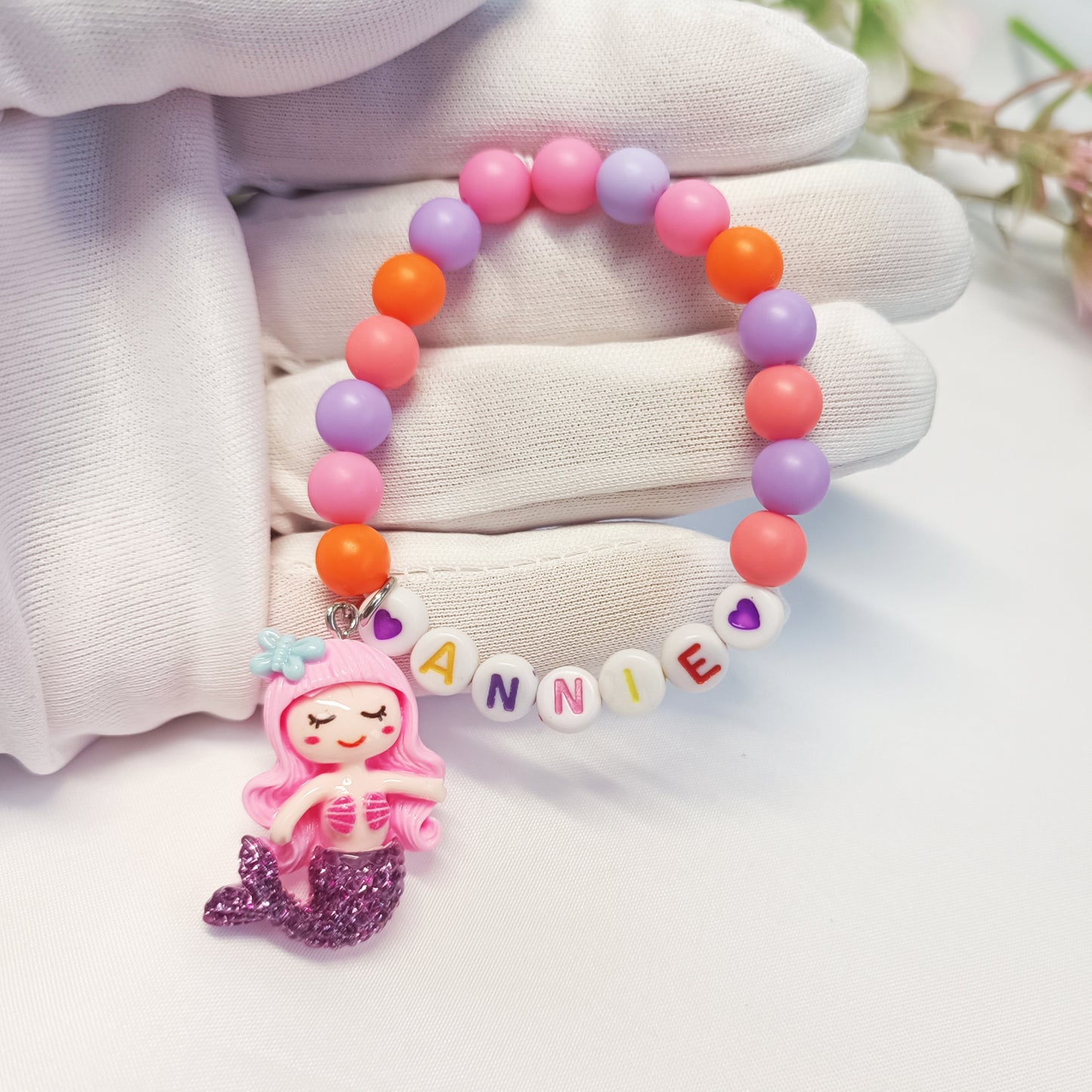 Mermaid name bracelet for child with charm, name personalized bracelets, gift gor girls, birthday present, gift keepsake, gift for daughter - My Store