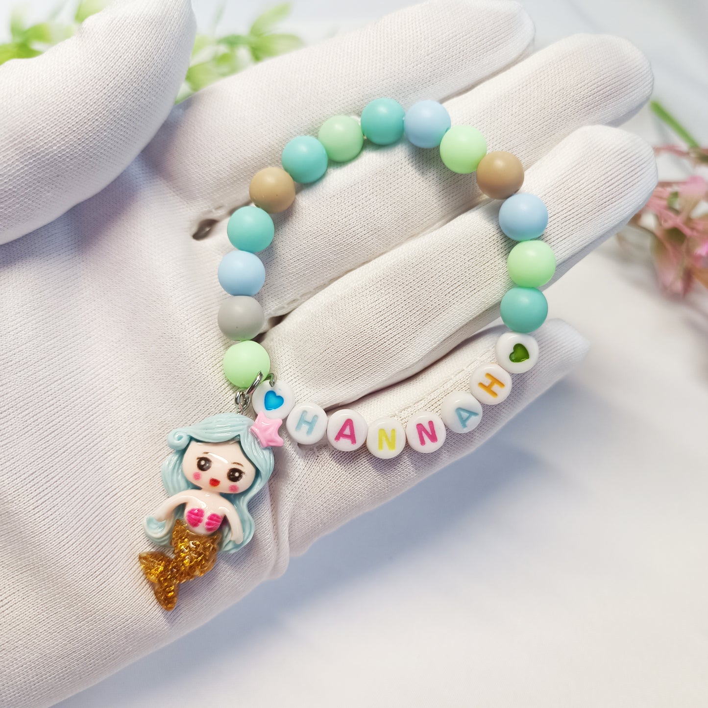 Mermaid name bracelet for child with charm, name personalized bracelets, gift gor girls, birthday present, gift keepsake, gift for daughter - My Store