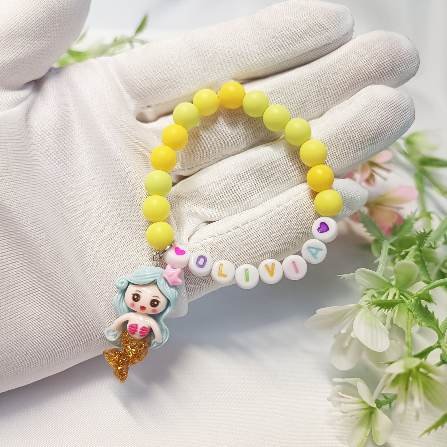 Mermaid name bracelet for child with charm, name personalized bracelets, gift gor girls, birthday present, gift keepsake, gift for daughter - My Store