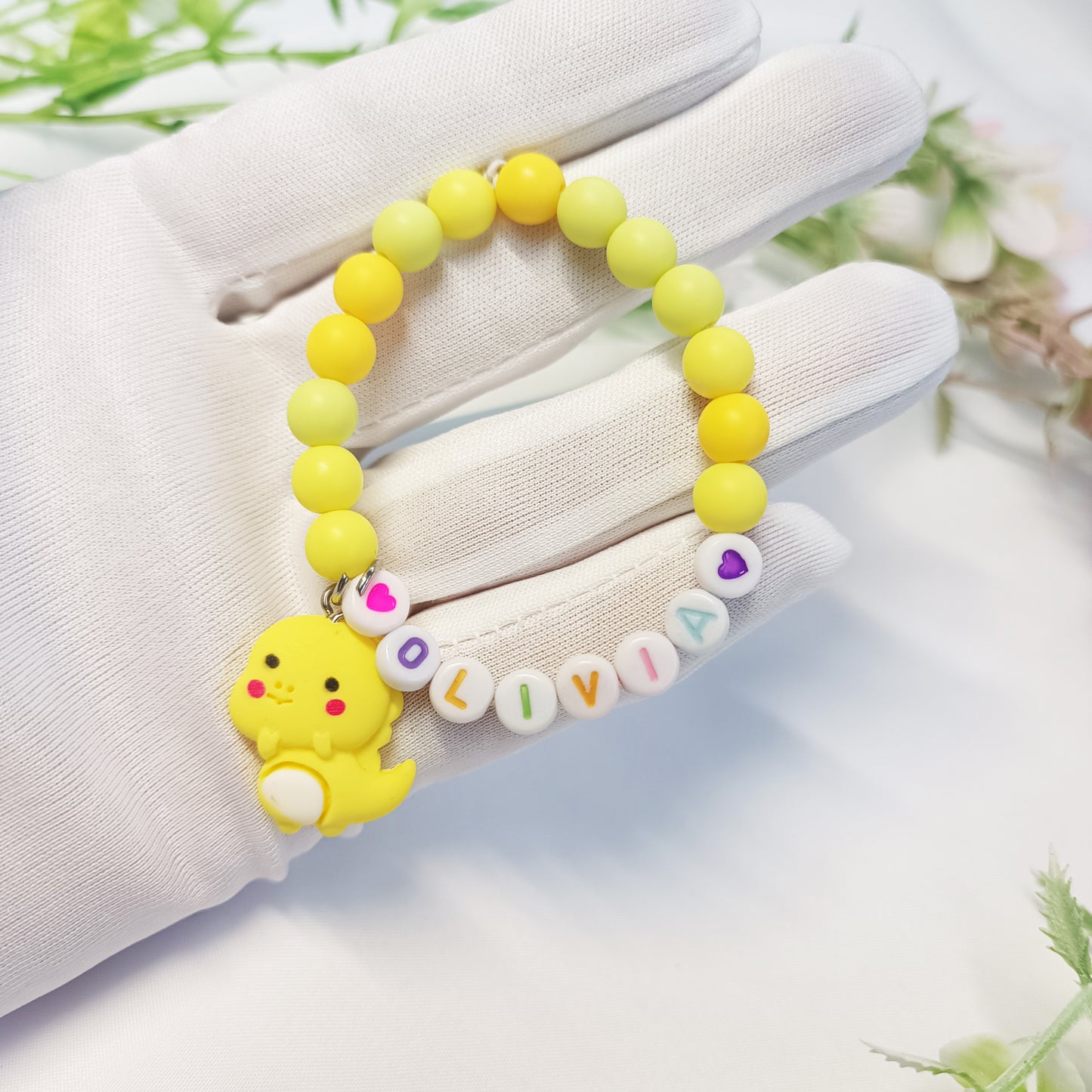 Dinosaur Name Bracelet for child with charm, personalized gift gor girls, birthday present, gift keepsake, personal bracelets with name - My Store