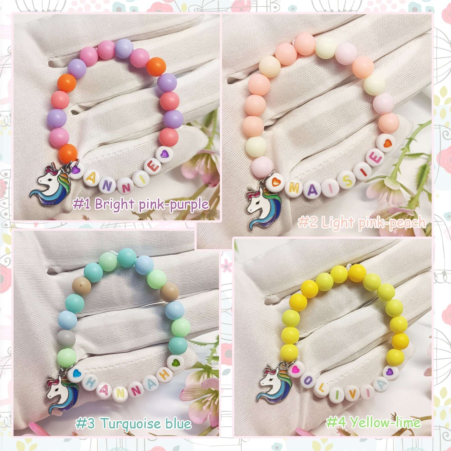 Unicorn child name bracelet, bracelet with the name, custom name bracelets, unicorn lovers gift, personalised bracelets name for girls - My Store