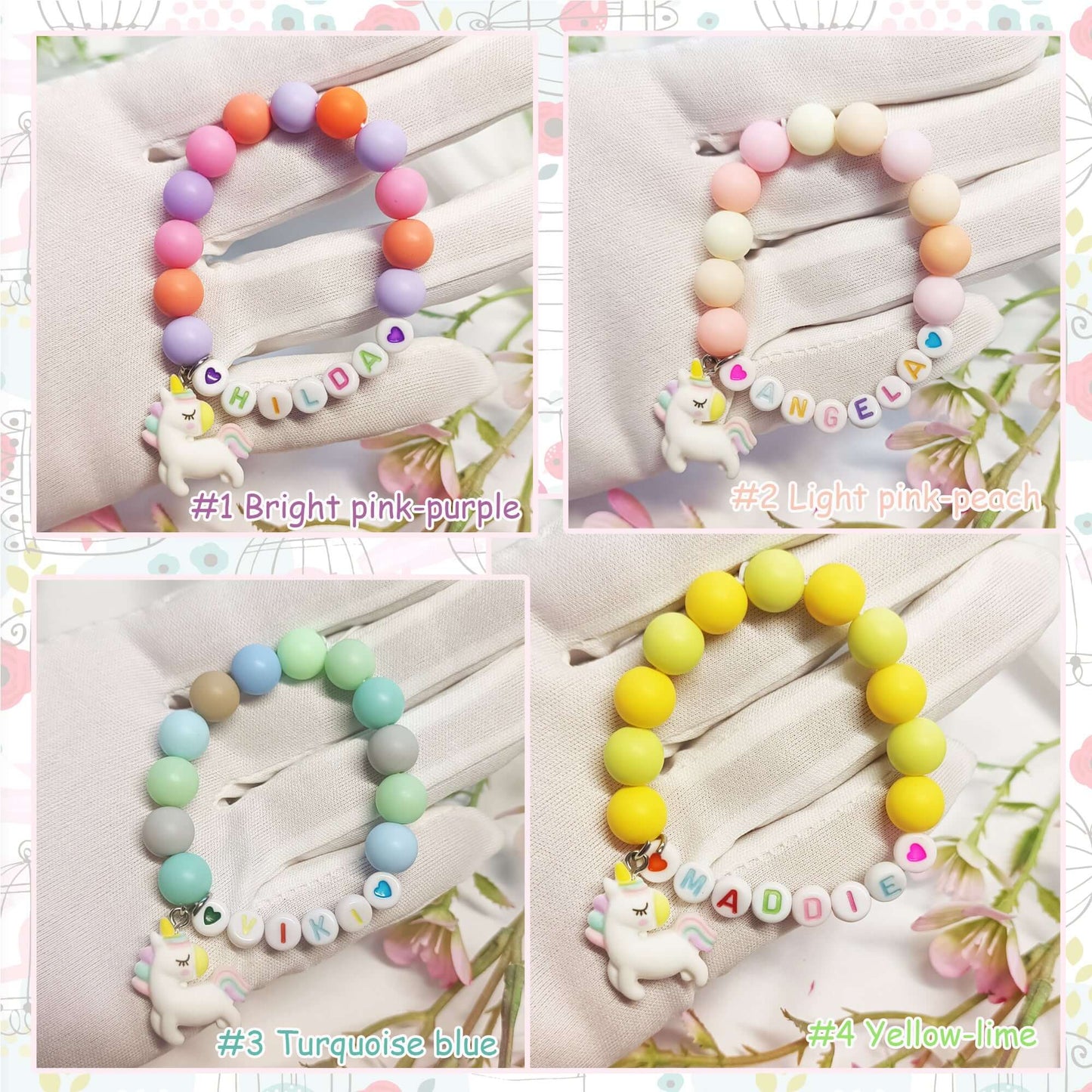 Name bracelet with unicorn charm, bracelet with the name, custom name bracelets, unicorn lovers gift, personalised bracelets name for girls - My Store