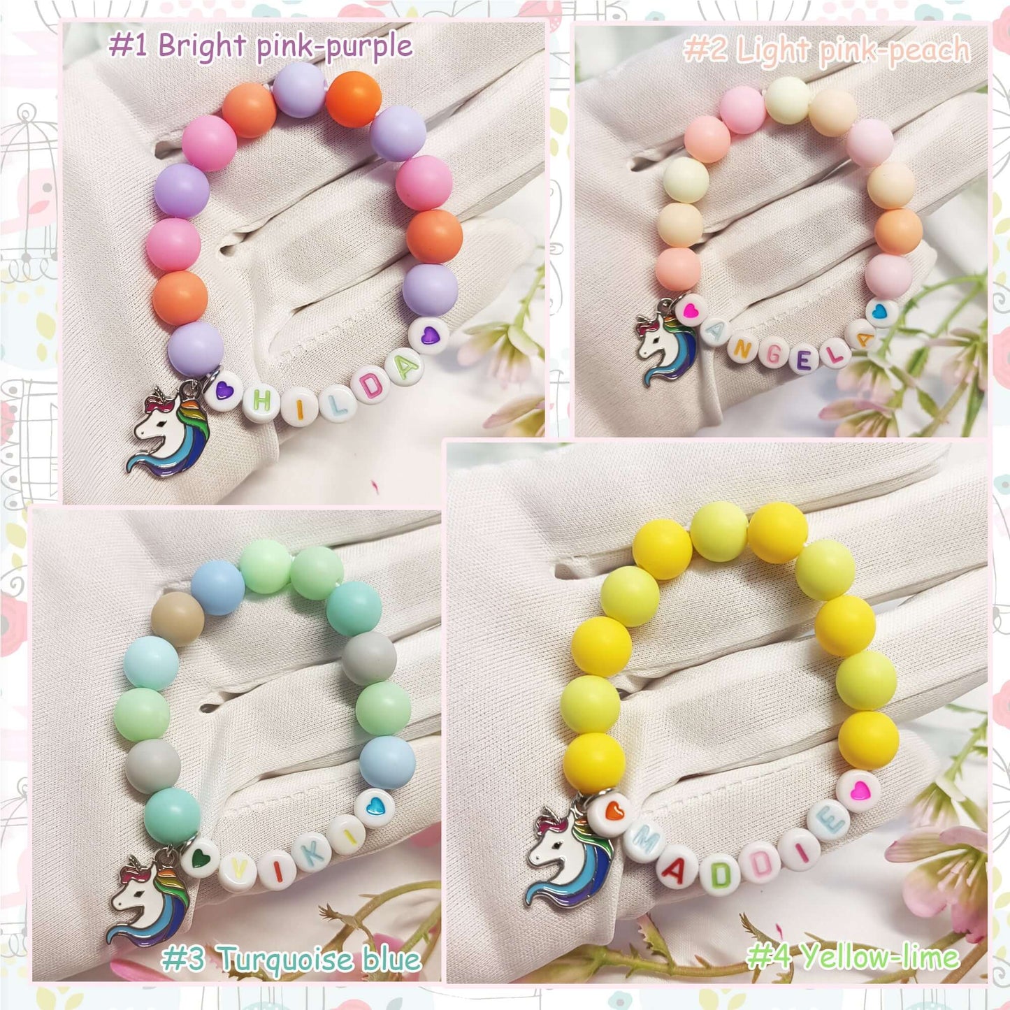 Unicorn child name bracelet, bracelet with the name, custom name bracelets, unicorn lovers gift, personalised bracelets name for girls - My Store