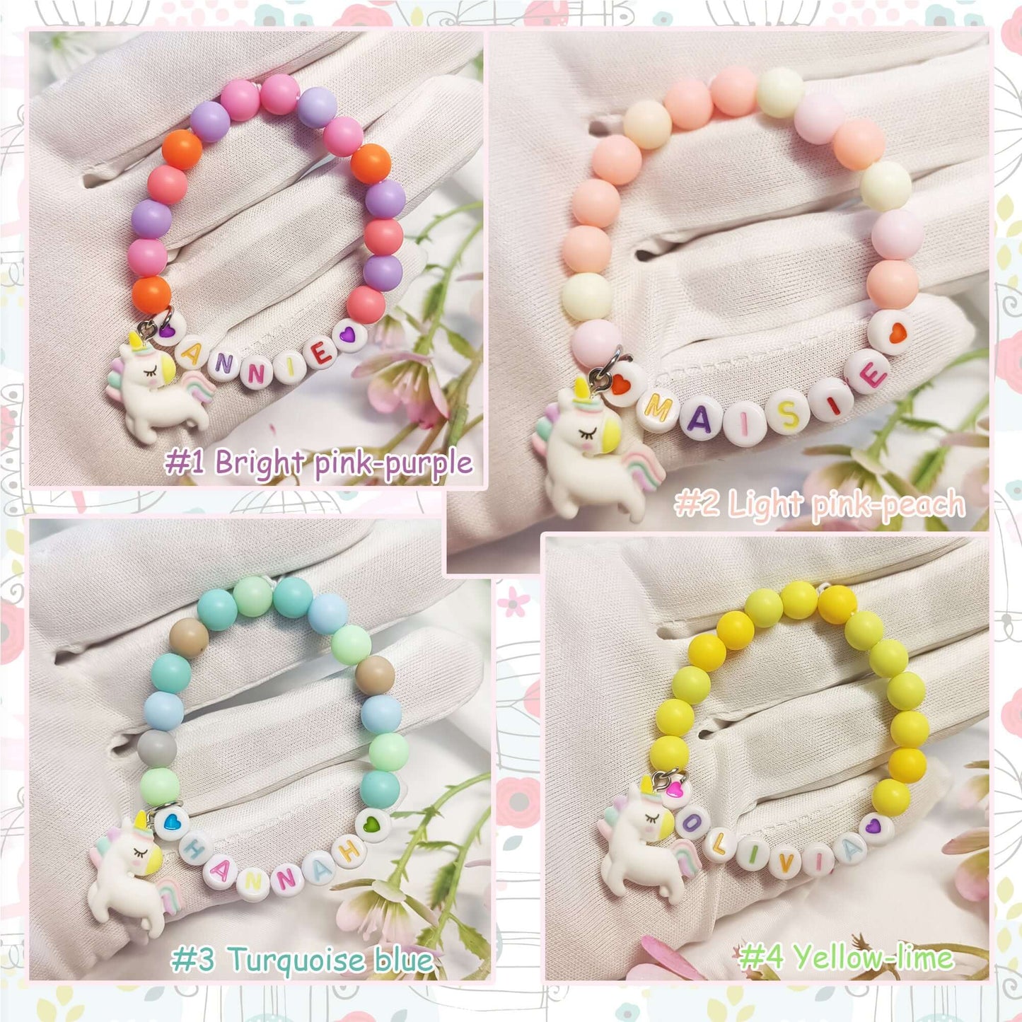 Unicorn child name bracelet, bracelet with the name, custom name bracelets, unicorn lovers gift, personalised bracelets name for girls - My Store