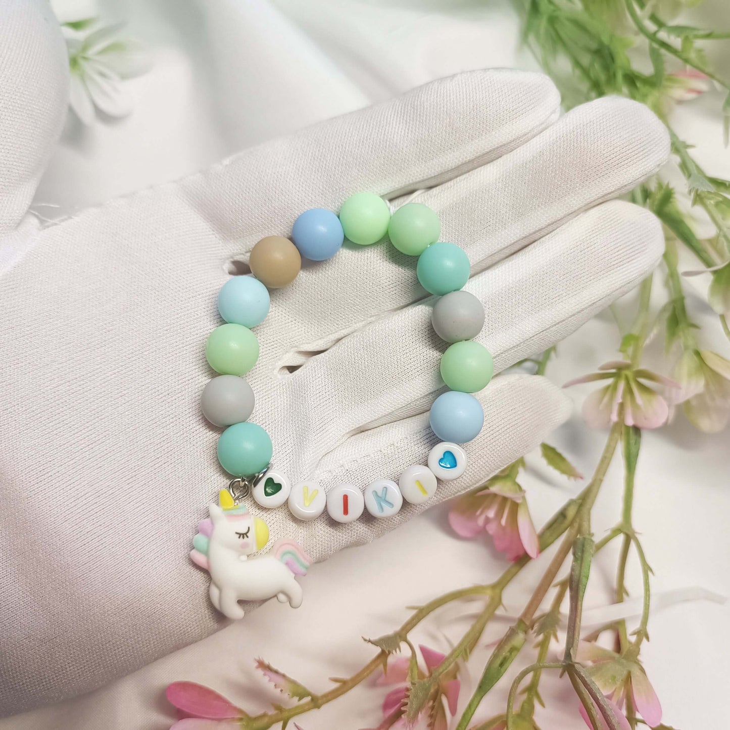 Name bracelet with unicorn charm, bracelet with the name, custom name bracelets, unicorn lovers gift, personalised bracelets name for girls - My Store