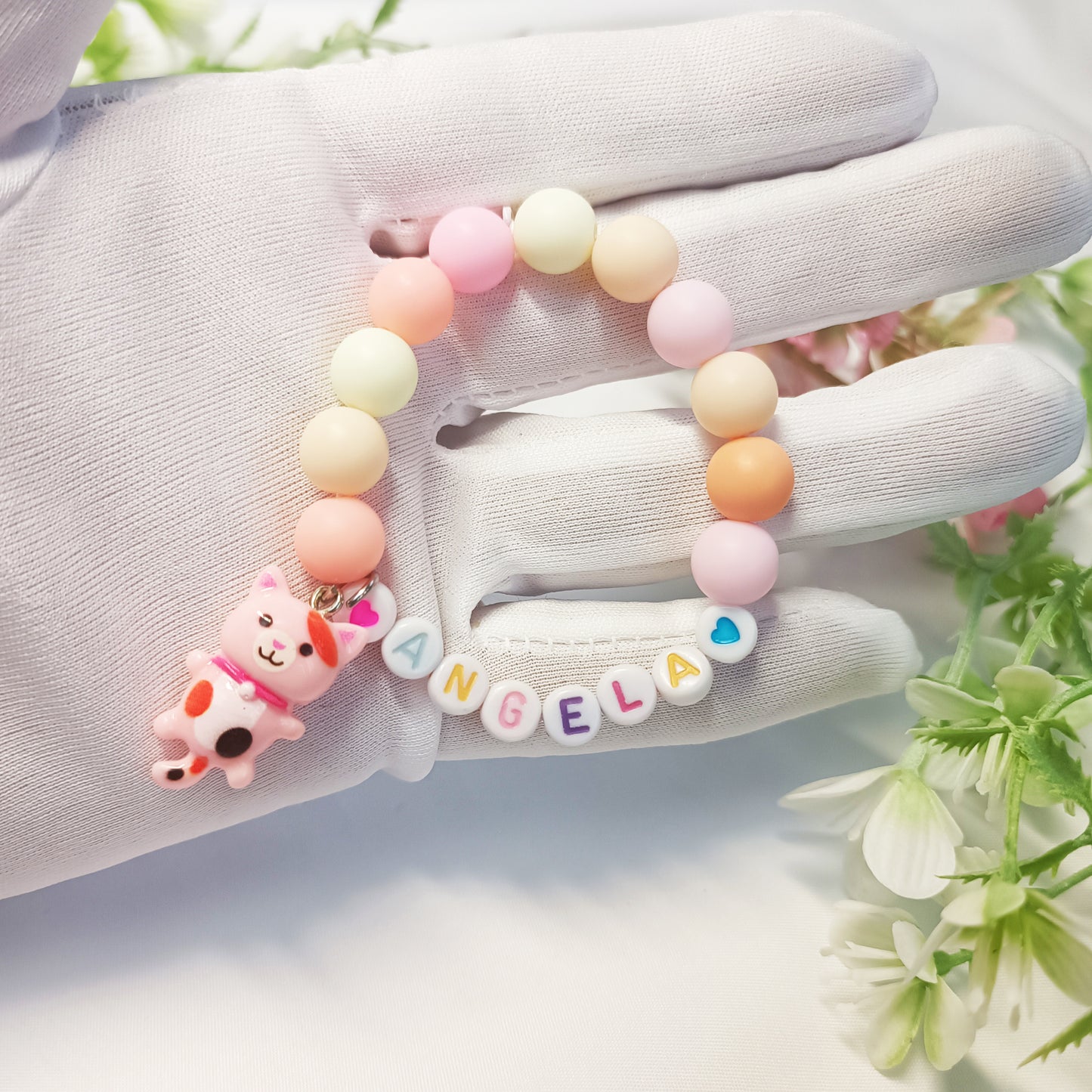 Name bracelet with cat charm, personalized gift for girls, birthday present, gift keepsake, gift for daughter, bracelet name custom - My Store