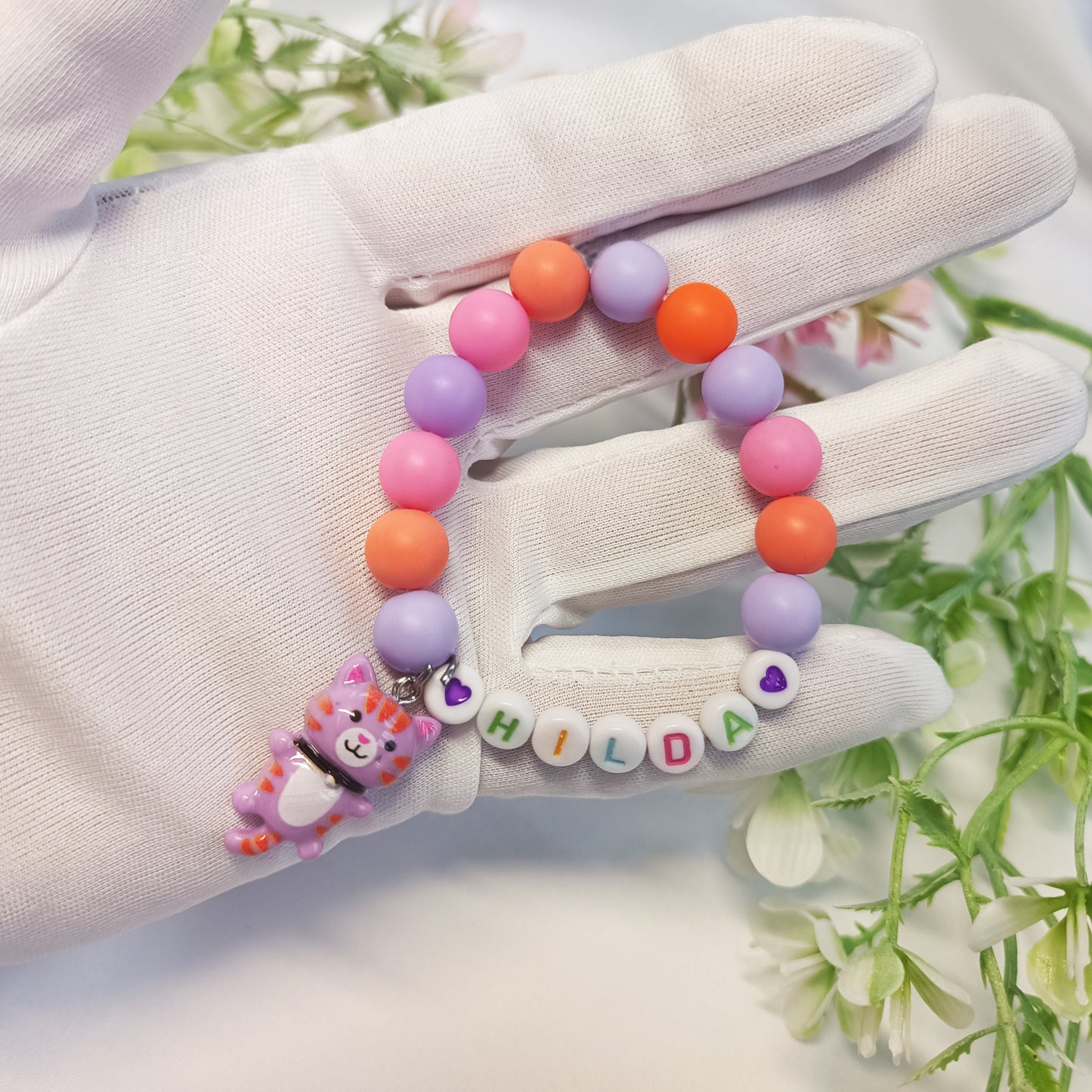 Name bracelet with cat charm, personalized gift for girls, birthday present, gift keepsake, gift for daughter, bracelet name custom - My Store