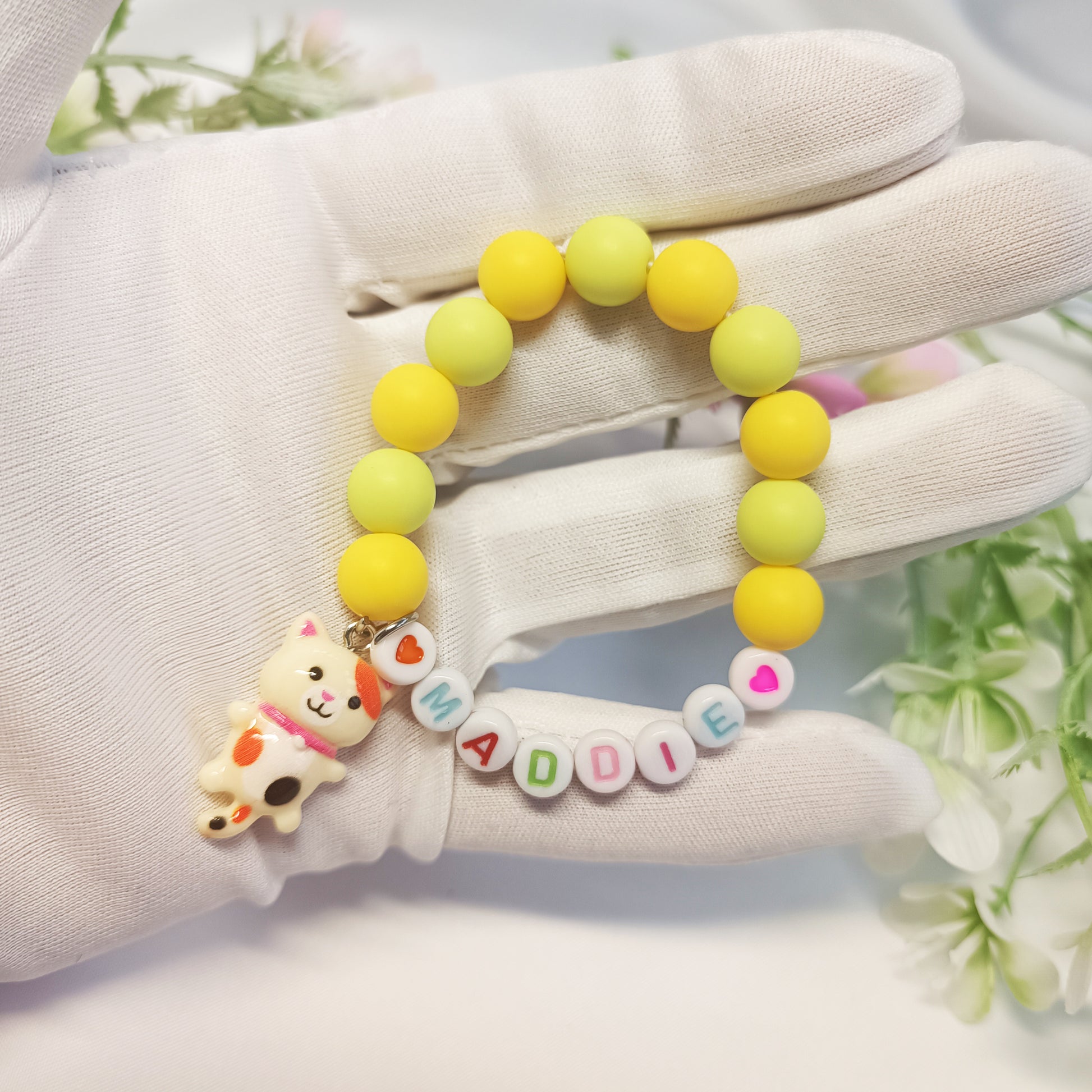 Name bracelet with cat charm, personalized gift for girls, birthday present, gift keepsake, gift for daughter, bracelet name custom - My Store