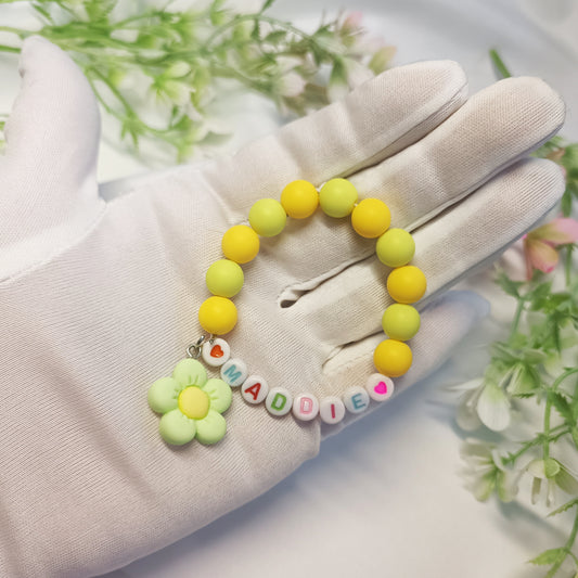 Childs name bracelet with flower charm, personalized gift gor girls, birthday present, gift keepsake, gift for daughter, children's jewelry - My Store