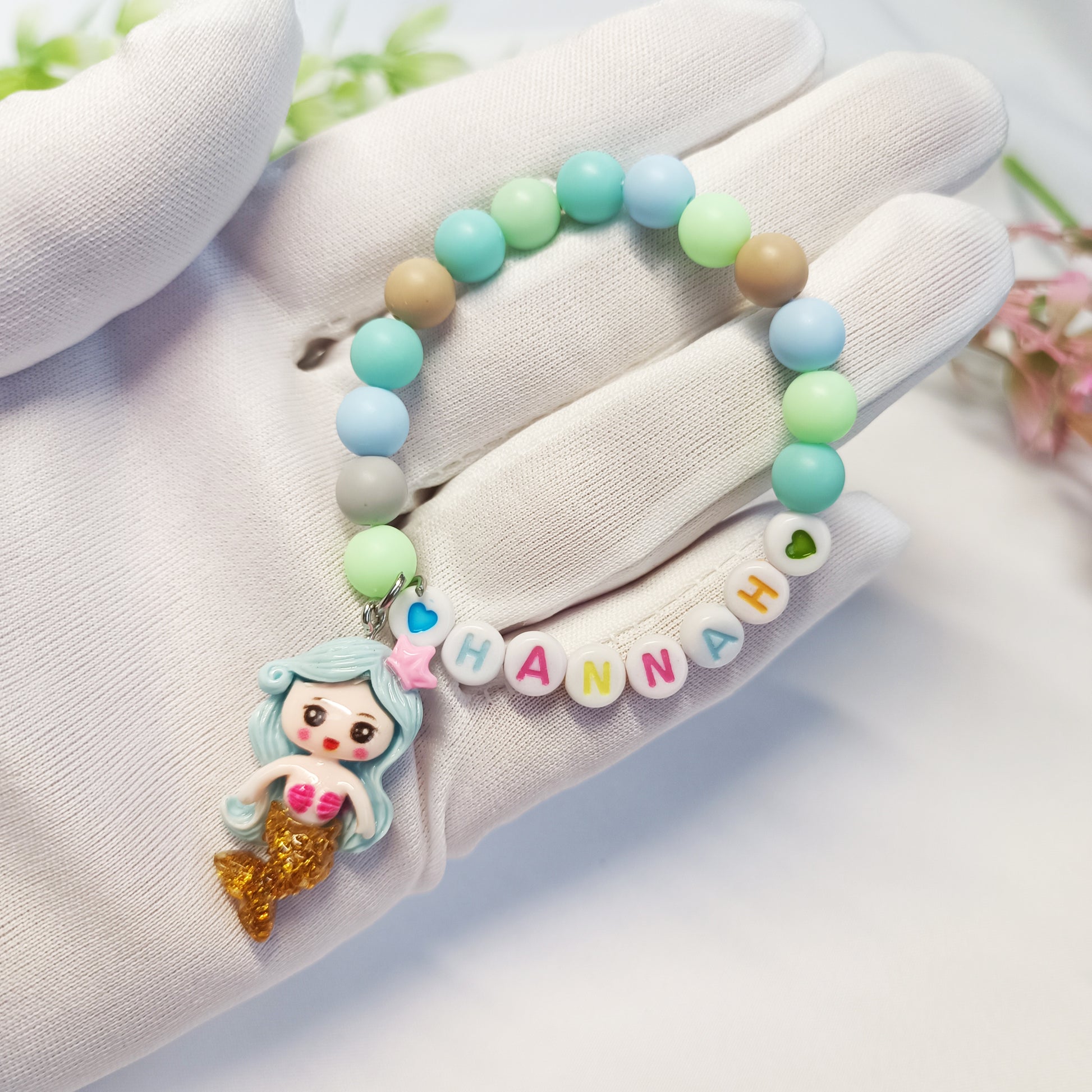 Mermaid name bracelet for child with charm, name personalized bracelets, gift gor girls, birthday present, gift keepsake, gift for daughter - My Store