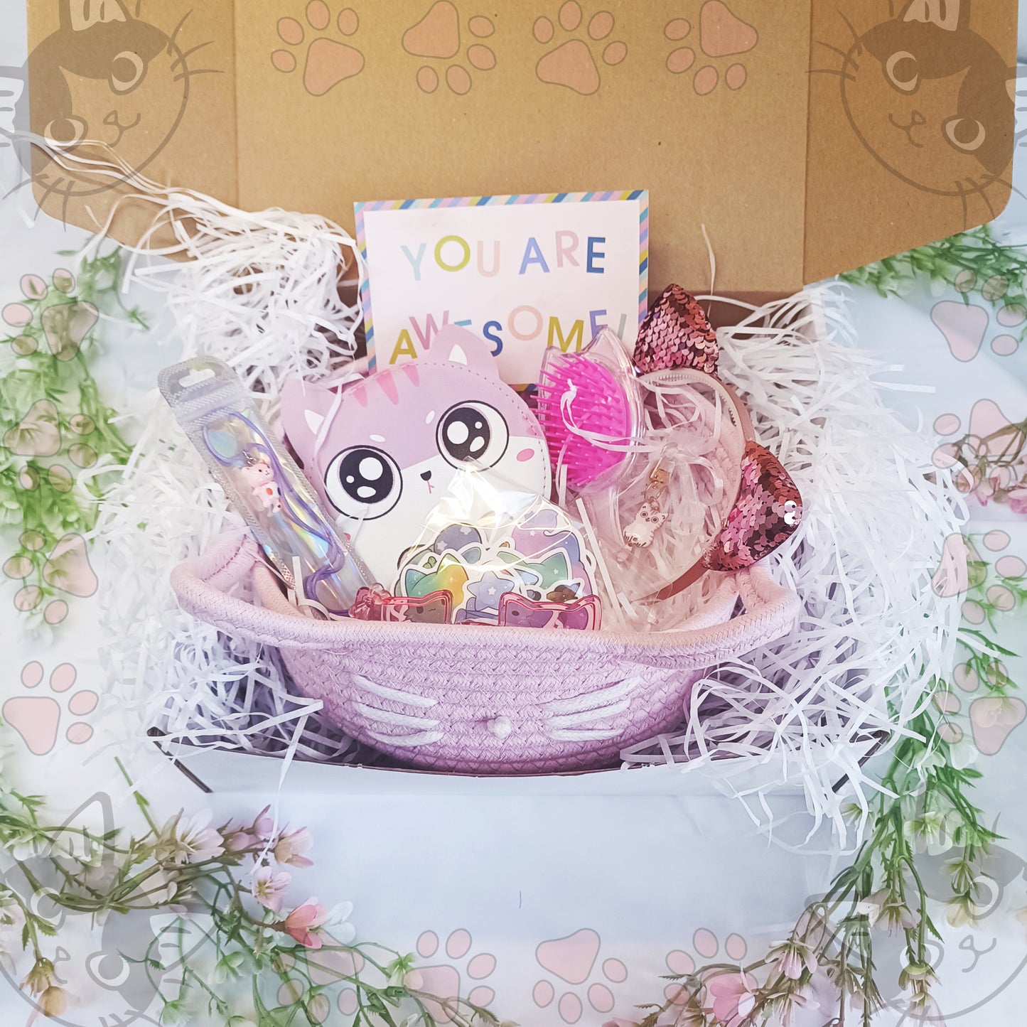 Cat Lover Gift Box with cute pink basket