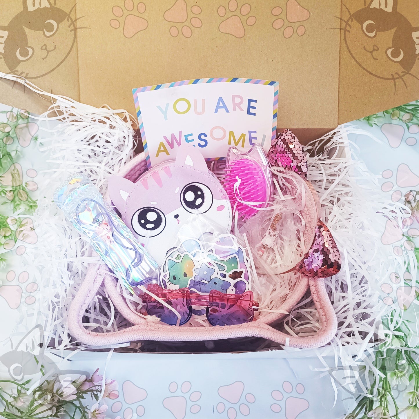 Cat Lover Gift Box with cute pink basket