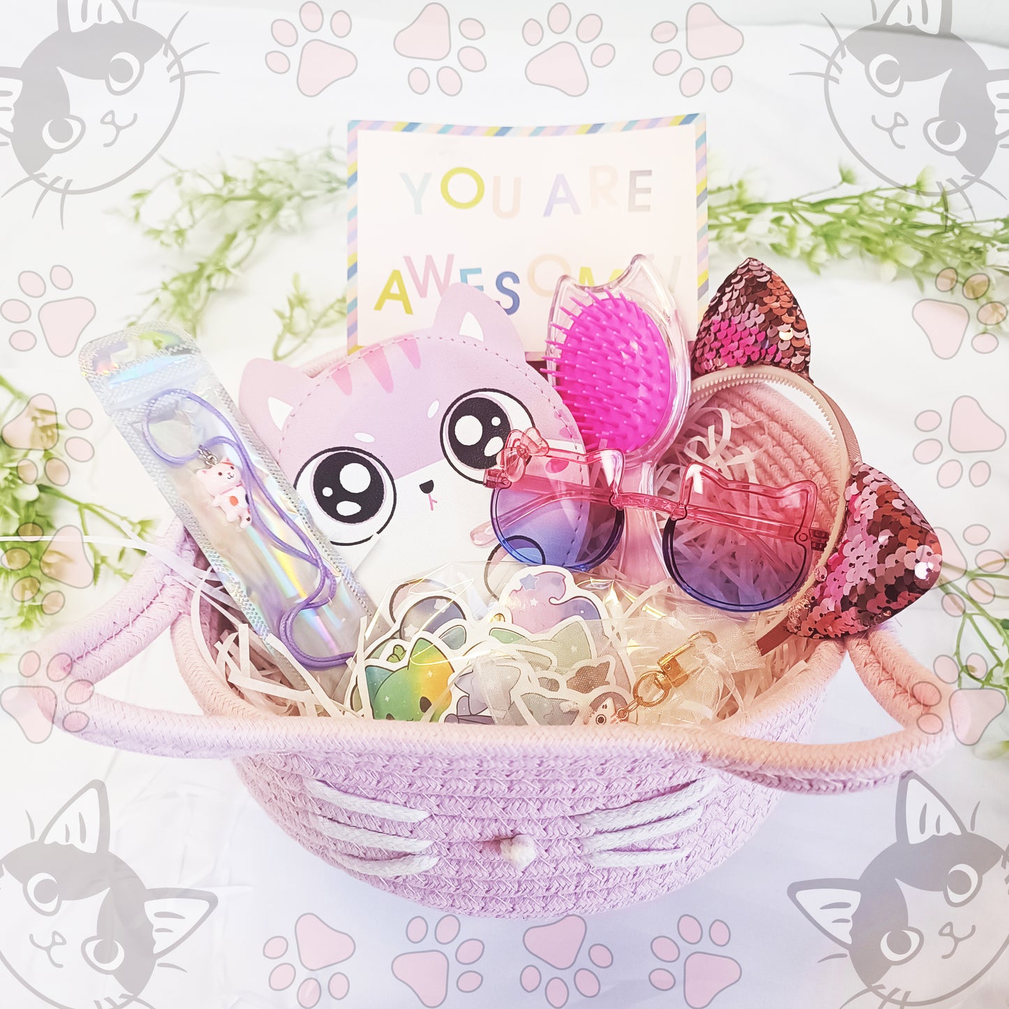 Cat Lover Gift Box with cute pink basket