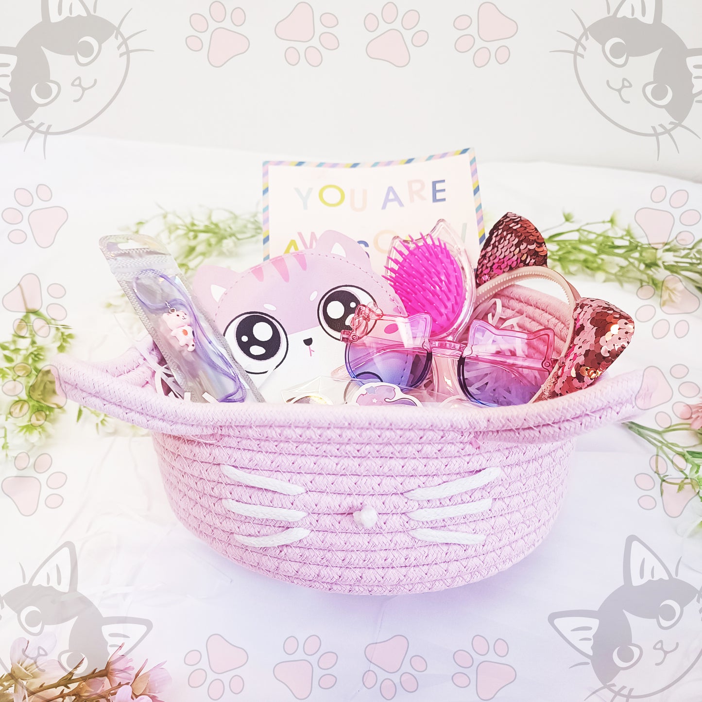 Cat Lover Gift Box with cute pink basket