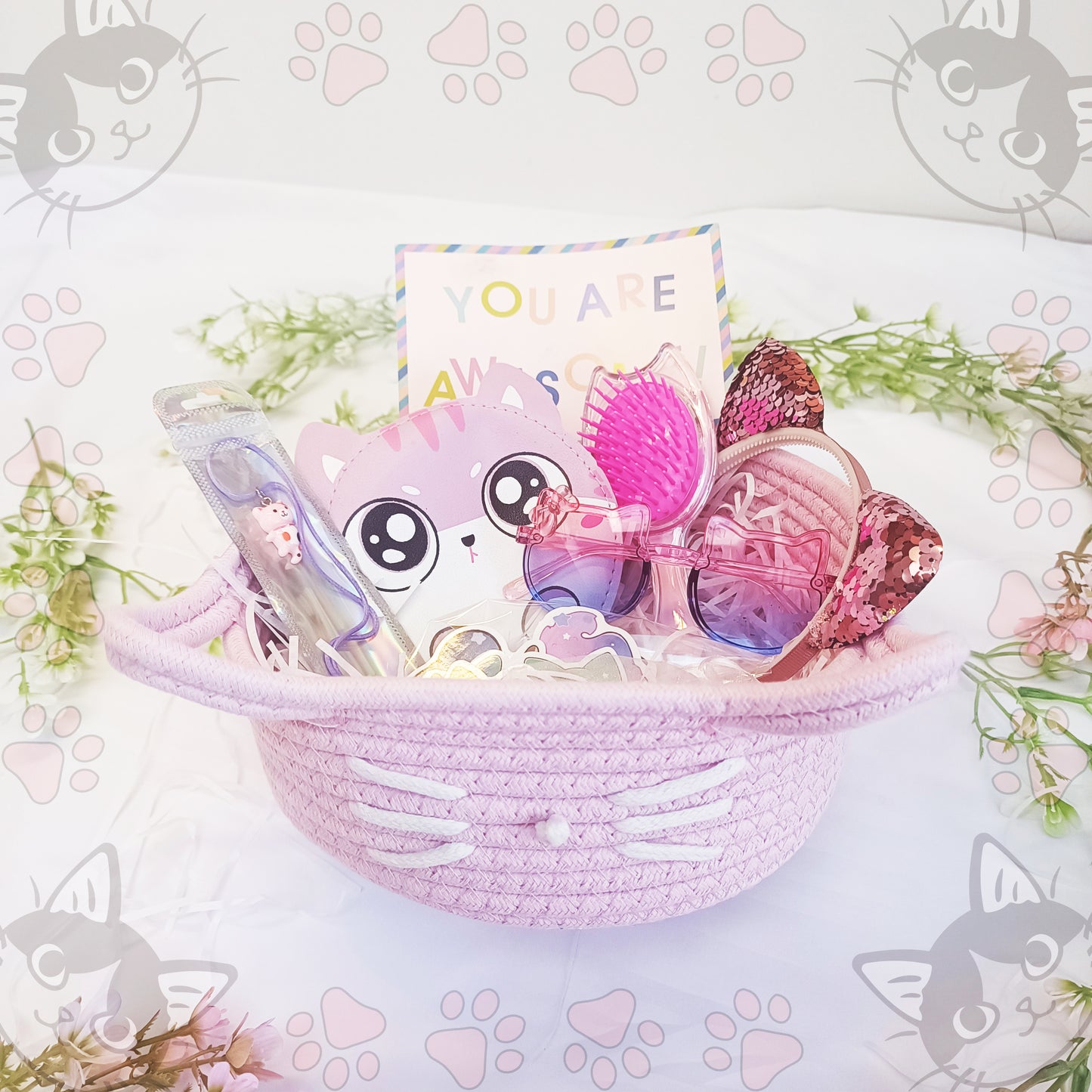 Cat Lover Gift Box with cute pink basket