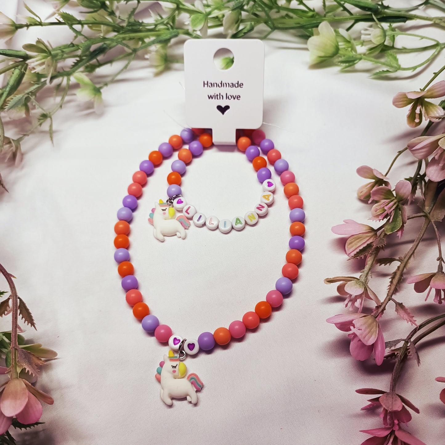 Personalized Unicorn Necklace and Bracelet Set