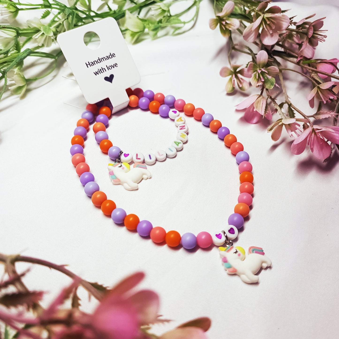 Personalized Unicorn Necklace and Bracelet Set