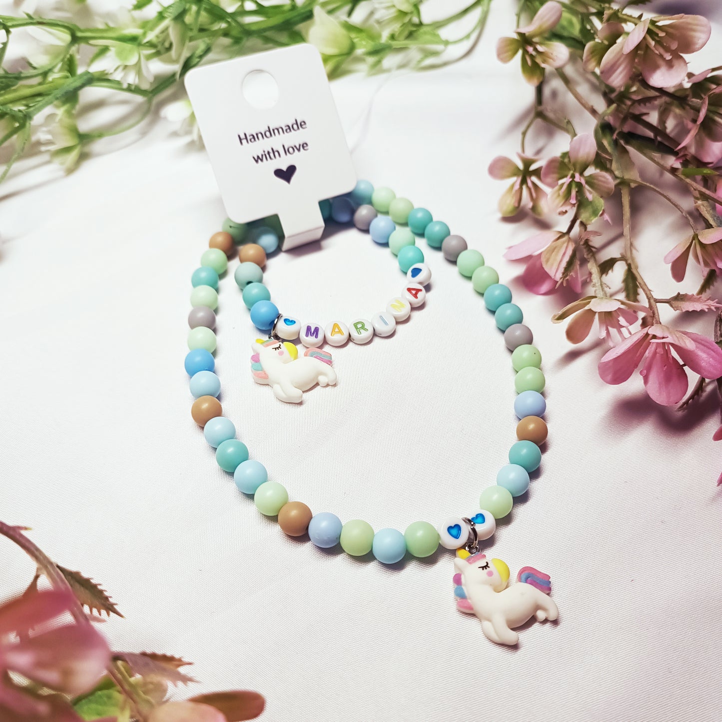 Personalized Unicorn Necklace and Bracelet Set