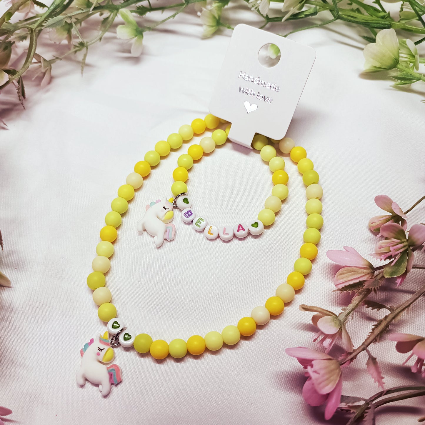 Personalized Unicorn Necklace and Bracelet Set