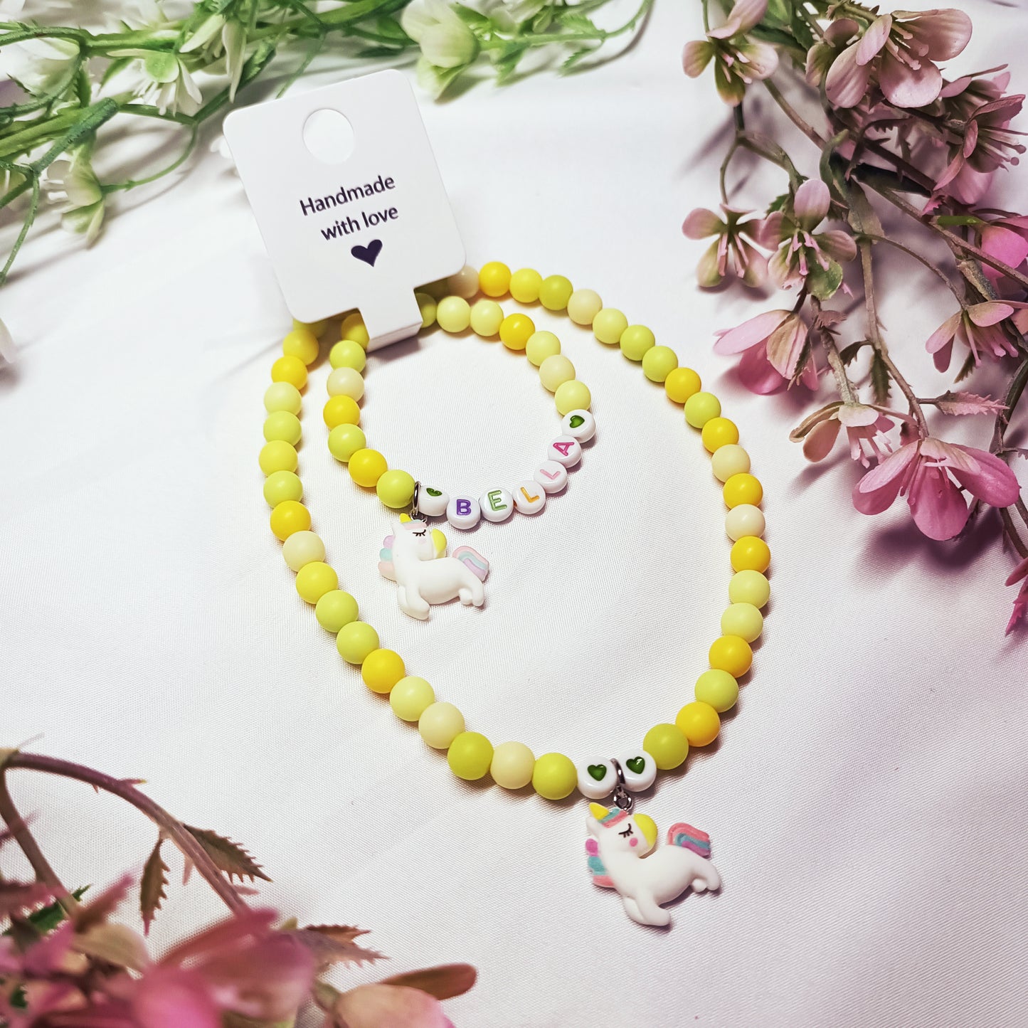 Personalized Unicorn Necklace and Bracelet Set