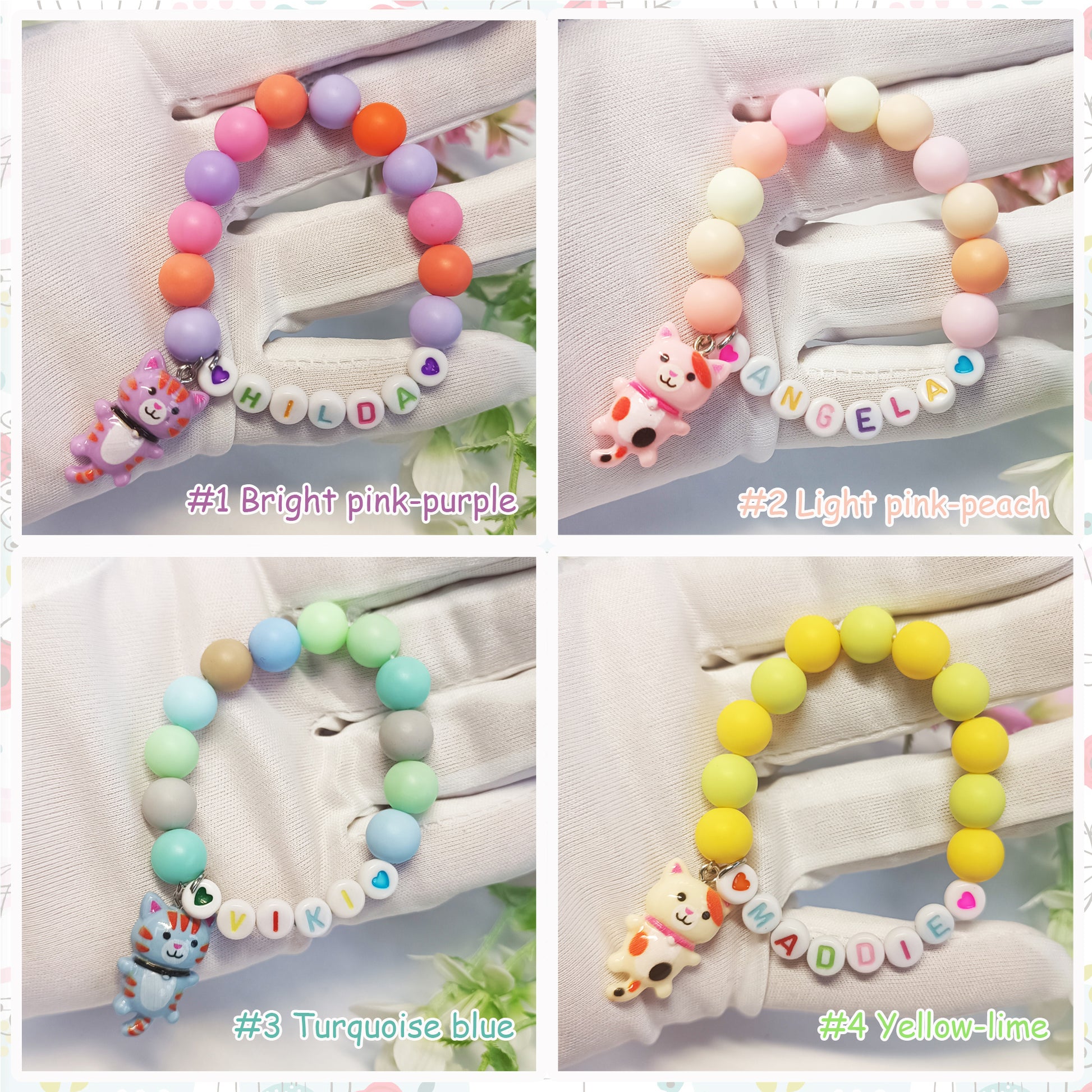 Name bracelet with cat charm, personalized gift for girls, birthday present, gift keepsake, gift for daughter, bracelet name custom - My Store