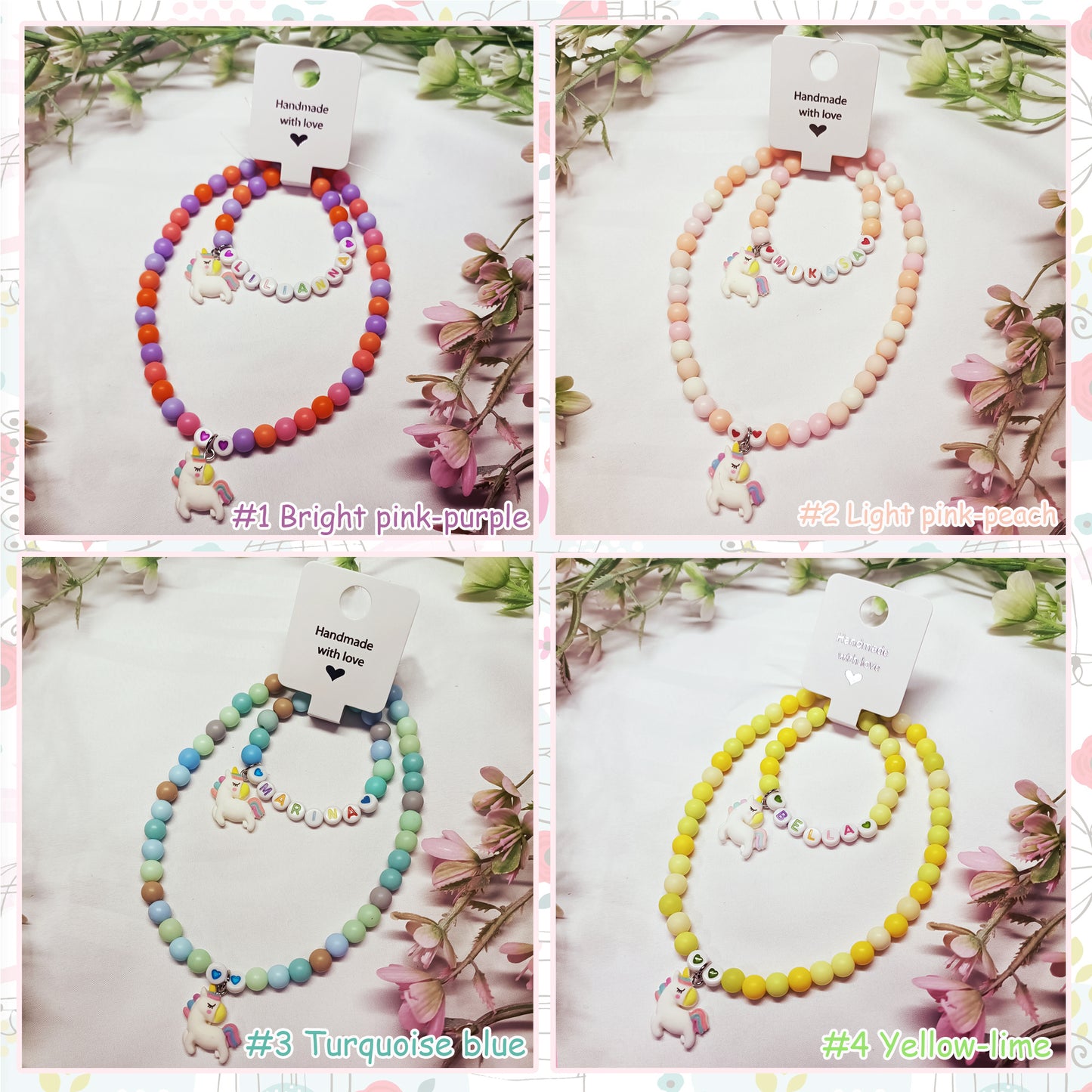 Personalized Unicorn Necklace and Bracelet Set